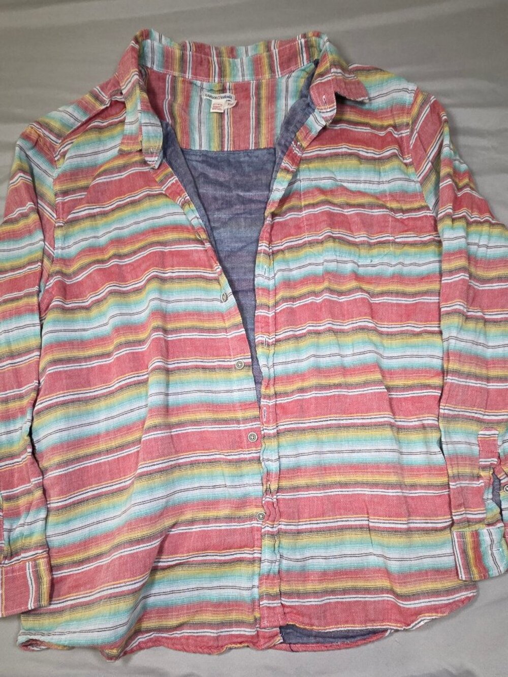 Carbon 2 Cobalt Serape Stripe Snap Front Long Sleeve Shirt Chambray Lined XXL